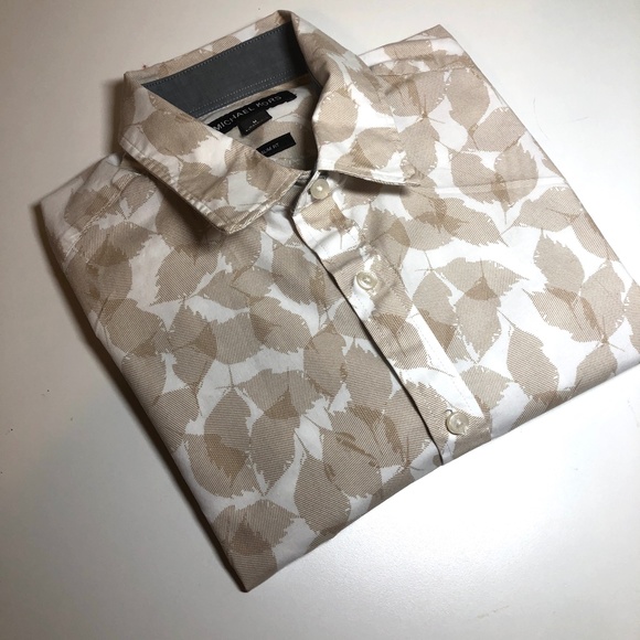 Men's Michael Kors Slim Fit Shirt w/Leaf Motif - Cotton Blend - Picture 14 of 16
